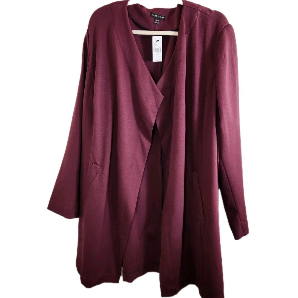 Lane Bryant Blazer Womens Plus Size 26/28 Burgundy Red Open Drape Jacket NWT NEW